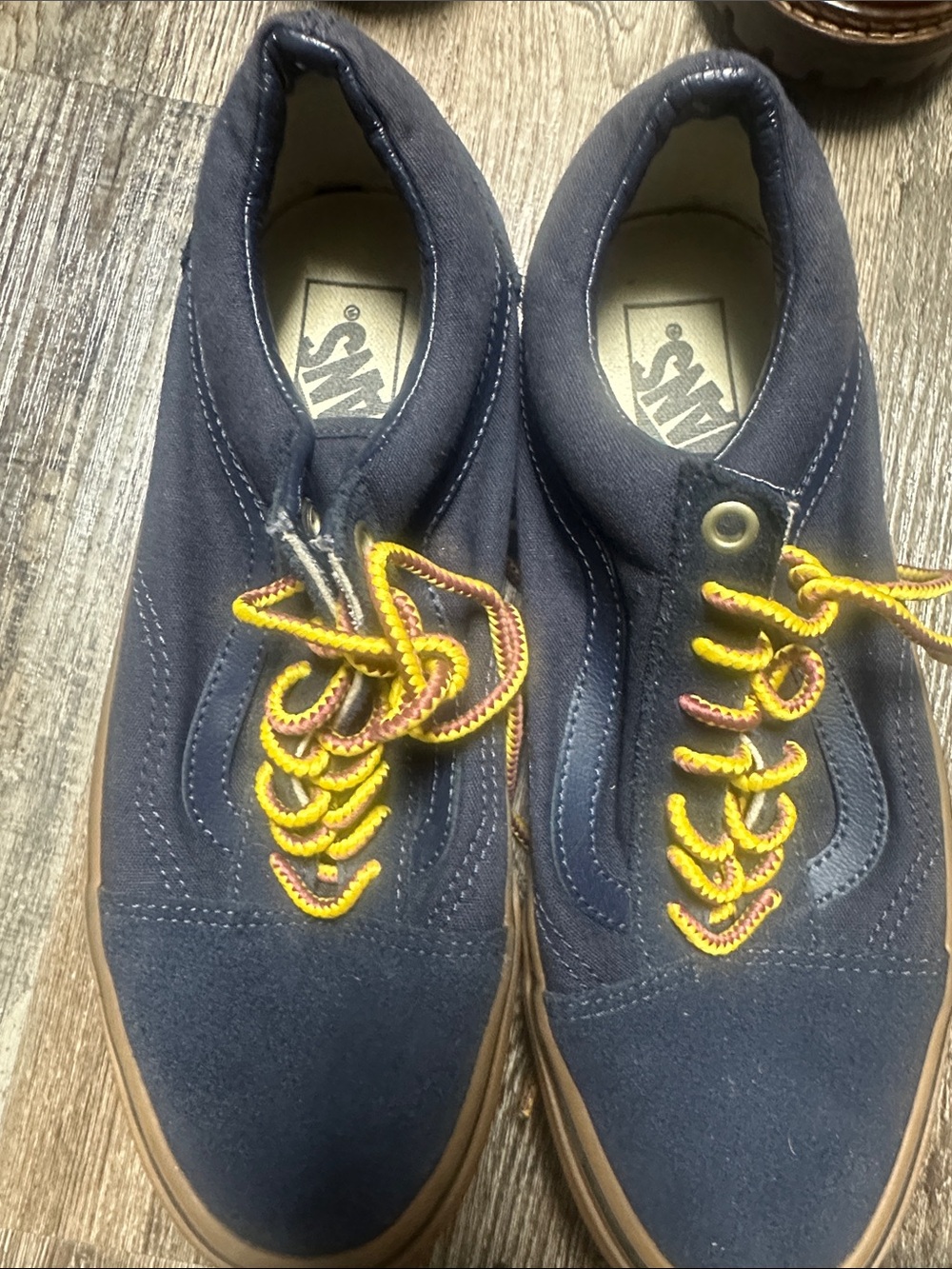 Vans Men’s Navy Suede Low-Top Sneakers with Yellow Accent Laces